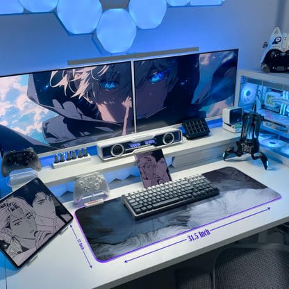 JMIYAV White RGB Gaming Mouse Pad 31.5x12 Inch PC XL Large Extended Glowing Led Light Up Desk Pad Non-Slip Rubber Base Computer Cute Mousepad Mat Desk Accessories Gaming Setup 94-673 - color: Deep Surge