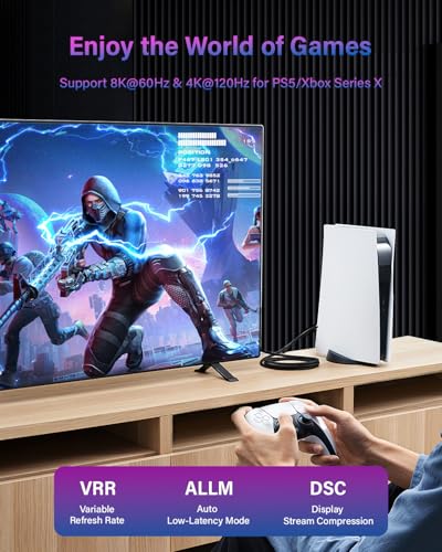 8K HDMI Cable 2.1 6FT, Ultra High Speed 48Gbps HDMI Cable Braided Cord, Supports 4K@120Hz, 4K@144Hz, HDR 10, eARC Compatible with Dolby PS5 Monitor HDTV - size: 6Feet
