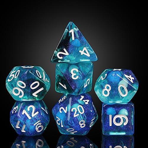UDIXI Jellyfish DND Dice Set D&D Polyhedral Dice Set for RPG Tabletop Games | Velvet Storage Bag, DM Gift, for Dungeons and Dragons Role Playing Games Board Games - color: Ocean/Jellyfish