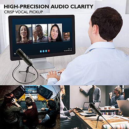 JOVIAL Pyle USB PC Recording Condenser Microphone, Portable Pro Audio Condenser Desk Mic, Blue LED, Adjustable Gain, Headphone Jack, Mute Control, Tripod Stand, for Podcast Streaming Gaming