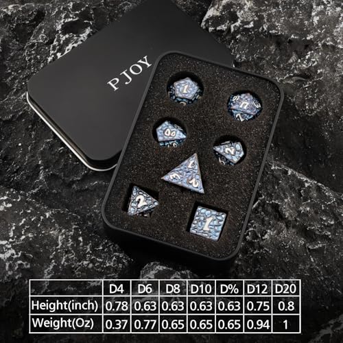 PJOY Metal DND Dice Set for Dungeons and Dragons Dice with Case Meteorite Black Blue Glitters 7PCS 16mm Role Playing Cool DND Gifts for Players D&D DM Game Masters - color: Black Blue