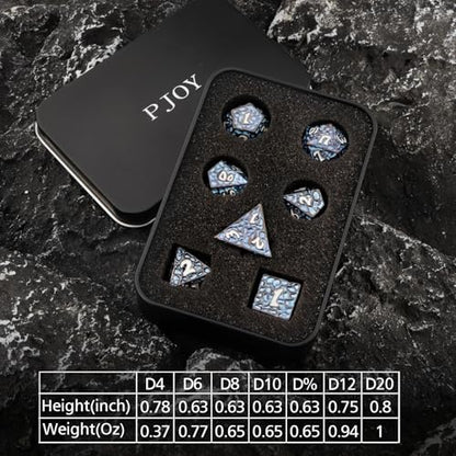 PJOY Metal DND Dice Set for Dungeons and Dragons Dice with Case Meteorite Black Blue Glitters 7PCS 16mm Role Playing Cool DND Gifts for Players D&D DM Game Masters - color: Black Blue