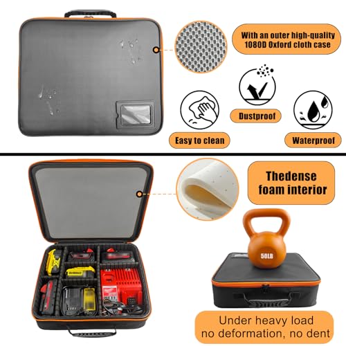 Extra Large Hard Tool Battery Carrying Case fits for Dewalt/Milwaukee/Makita 20V/60V/12V/18VBattery & Charger, Portable Power Tool Box Storage Bag with Adjustable Dividers for Accessories Organizer