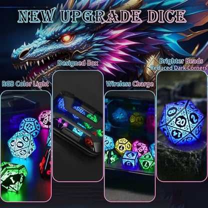 LED DND Dice Set, Light up Dice Rechargeable for RPG DM Gifts, RGB | ZHOORQI D and D Polyhedral Dice with Charging Box, Glow in The Dark Dice Easy Reading for Dungeons and Dragons TTRPG - color: Rgb-shackles