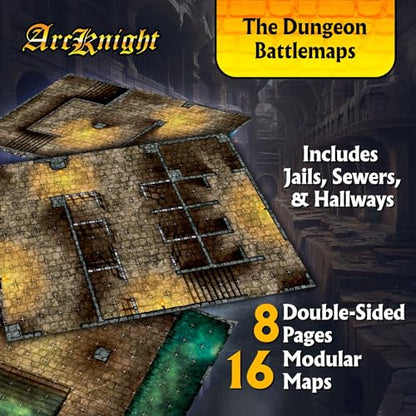 Arcknight The Dungeons Roleplaying Battlemaps; 16 Modular RPG Maps in 8 Double-Sided Pages, 1" Square Grid, Modular & Versatile Design for Tabletop Gaming - for Dungeons & Dragons & Pathfinder - style: Dungeons