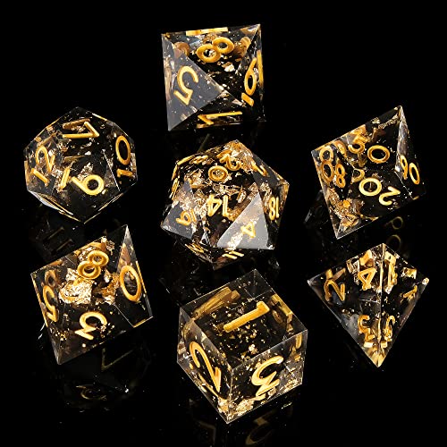 DND Dice Set Handmade 7 Accessories Sharp Edge Dice for Dungeons and Dragons TTRPG Games, Multi-Sided RPG Polyhedral Resin Sharp Edge Dice Roleplaying Games (Black Gold) - color: Black Gold