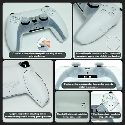 White Cat Glitter Anti-Slip Protective Silicone Cover Skin Grips Compatible with PS5/Slim/Pro Controller,8 PCS Glitter Thumb Grips Caps and 2 Paw Grips Caps. (Cat White) - color: Cat White
