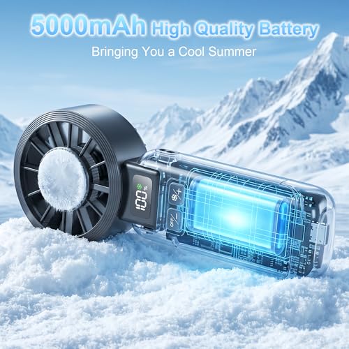 Pro Portable Handheld Fan with Ice Cooling, 5.5m/s High Speed Rechargeable Fan, Independent Switch, 135° Adjustable, 5-Speed, LED Display, Neck Personal for Travel Essentials, Concerts, Sports Events - color: Dark Black