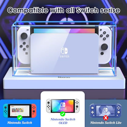 Mooroer Dust Cover with 16 LED Colors Light Base for Nintendo Switch/OLED, Acrylic Clear Display Box Anti-Scratch Waterproof Slim Dock Case, Cool Switch Accessories
