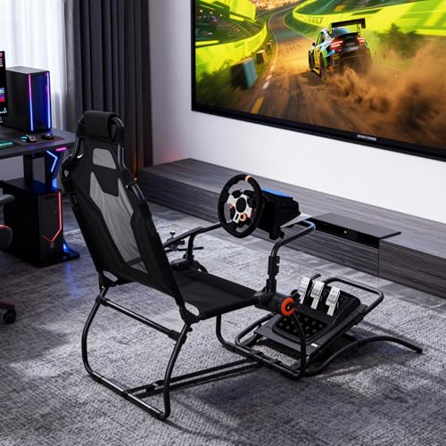 Racing Wheel Stand,Foldable Racing Simulator Cockpit for g923/g920/g29, Steering Wheel Stand & Foot Pedal Angle Adjustable,Sim Racing Cockpit for Thrustmaster t248p, Fanatec, Hori, Mad Catz. - size: 59.5x33.9x44.5in