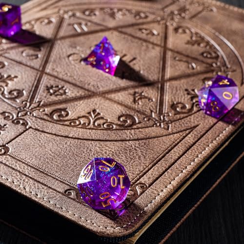 Resin DND Dice Set, (Purple-Warlock) 7 Pieces Handmade Sharp Edge Polyhedral Dice, Designed for Dungeons & Dragons, MTG, Role Playing Game, Dice Gift for D&D RPG DM and Players - color: Purple