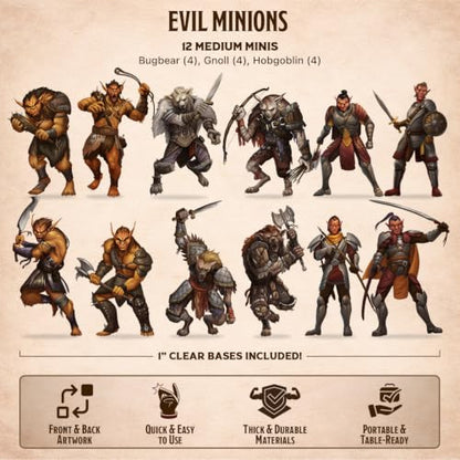 Skinny Minis Evil Minions Miniatures Set, 12 Medium Flat Minis for TTRPG
