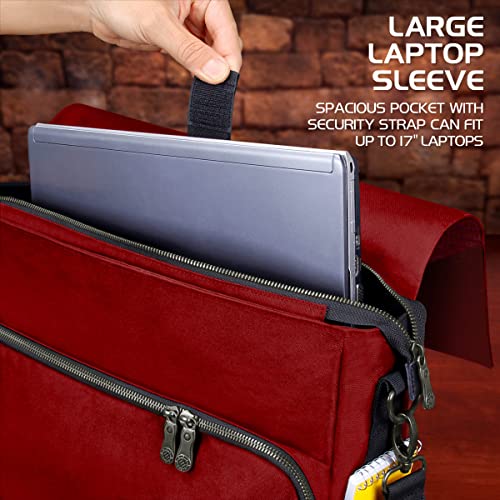 ENHANCE Collector's Edition RPG Player's Essentials DnD Bag - Dragon Hide Exterior Messenger Bag Fits 2-4 Books, Binders, Dice & Accessories, with 17 inch Laptop Slot, Battlemap Straps (Dragon Red) - color: Dragon Red