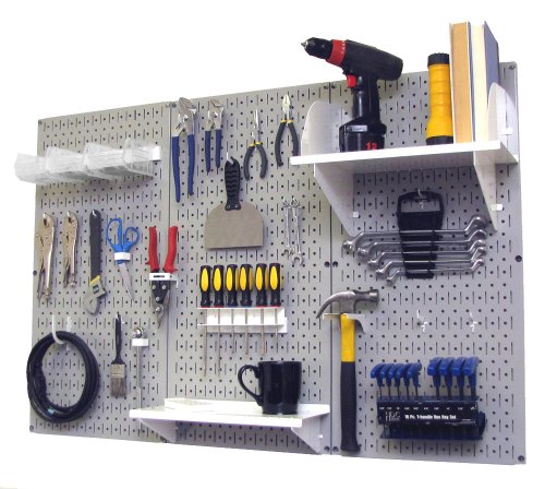 Wall Control Pegboard Organizer 4 ft. Metal Pegboard Standard Tool Storage Kit with Gray Toolboard and White Accessories - color: Gray Pegboard with White Accessories