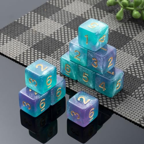 10 Pieces Polyhedral D6 Dice Set, 6 Sided Dice 16mm Square Edge Dice for RPG MTG DND Table Games (Green Purple) - color: Green Purple