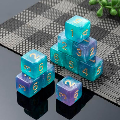 10 Pieces Polyhedral D6 Dice Set, 6 Sided Dice 16mm Square Edge Dice for RPG MTG DND Table Games (Green Purple) - color: Green Purple