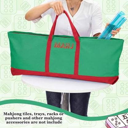 Mahjong Bag for Tiles and Racks Empty American Mahjong Tiles Carrying Tote 31.5 x 12 x 4 Inch Canvas Tile Game Accessory Gift for Pusher Rack Mat Carrying, Case Only(Red and Green) - color: Red and Green