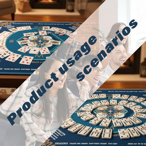 Blue Mahjong Mat for Table, American Mahjong Mat with Printed Rules, 31.5x31.5 in, Anti-Slip, Noise-Reducing Table Cover with Carrying Bag for Mahjong, Poker, Dominoes and Card Games - color: Deep Cyan