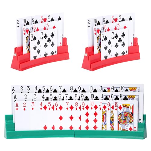Expandable Plastic Card Holder, Set of 4 - Upgradeable Design for Seniors, Arthritis, Small Hands, UNO, Poker and All Card Games - color: Red+green(4 Pack)