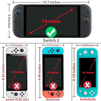 TJS 2 Pack Screen Protector for Nintendo Switch 2 Model 2025 7.9" (Clear) | Tempered Glass Screen Protector Works While Docking 0.3mm Thickness/Bubble Free/Ultra Clear/9H Hardness/ Anti-Fingerprint - size: Nintendo Switch 2 7.9''