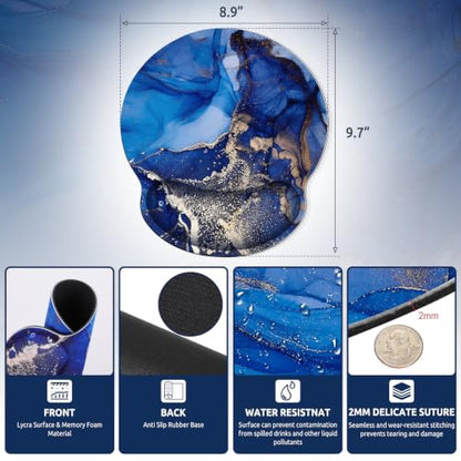 KONVINIT Ergonomic Mouse Pad with Wrist Rest, Small Mousepad with Non-Slip Rubber Base and Smooth Surface, Dark Blue Mouse Pads for Desk, Office Desk Accessories - color: Blue Marble
