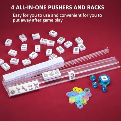 Jongyance American Mahjong Set with Light Blue Carrying Bag, 166 White Tiles, 4 Racks with Pushers, Mahjong Tiles Set for Beginners - color: Lgiht Blue