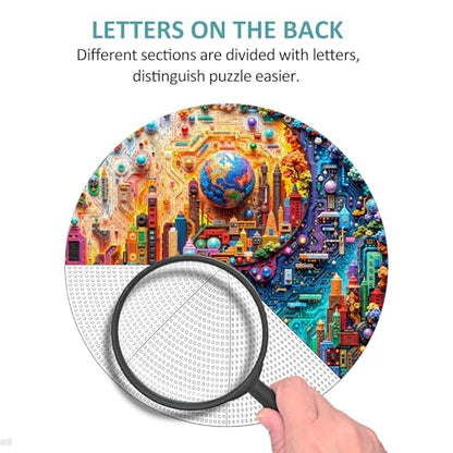 Cyberpunk Puzzles for Adults 1000 Pieces, Neon Sci-Fi Future Art, Aesthetic Nature Balance Game, Difficult Circular Puzzles with Letters on Back, 26.5 x 26.5in - color: Cyberpunk 1