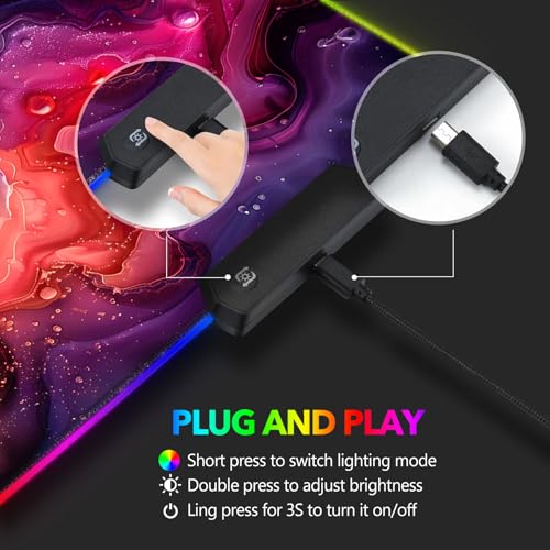 AIMSA Extra Large RGB Gaming Mouse Pad with 14 Light Modes, Extended LED Mouse Pad, Anti-Slip Rubber Base, Computer Keyboard Mousepad Mat, Abstract Purple Marble - color: Abstract Purple Marble
