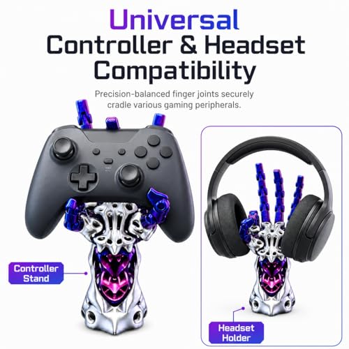 3D Printed Robotic Hand Controller Stand - Cyberpunk Mechanical Jewelry Display & Headset Holder - Futuristic Desk Decor Art Statue for Gaming Setup. (C-Silver) - color: C-silver