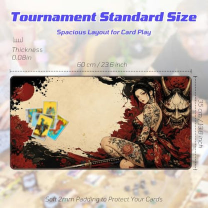 Hannya Mask Woman MTG Playmat, Card Game Play Mat with Stitched Edges, Smooth Surface Board Game Trading Card Mat, Non-Slip Rubber Base Large Gaming Mouse Pad 24 x 14 Inch - color: Hannya Mask Woman