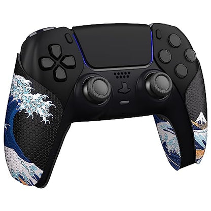 eXtremeRate PlayVital Anti-Skid Sweat-Absorbent Controller Grip for ps5 Controller, Professional Textured Soft Rubber Pads Handle Grips for ps5 Control - The Great Wave Off Kanagawa - color: The Great Wave Off Kanagawa