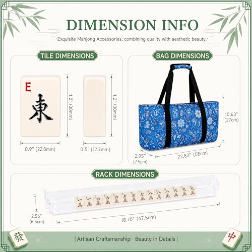 PiPiCat 2026 Complete American Mahjong Set, 166 Tiles (30mm) with 31.5x31.5in Mat One-Click Flip Reinforced 18-Inch Rack/Pushers Shockproof Bag & 6 Spare (Ethnic Style Blue) - color: Ethnic Style Blue