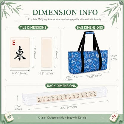 PiPiCat 2026 Complete American Mahjong Set, 166 Tiles (30mm) with 31.5x31.5in Mat One-Click Flip Reinforced 18-Inch Rack/Pushers Shockproof Bag & 6 Spare (Ethnic Style Blue) - color: Ethnic Style Blue