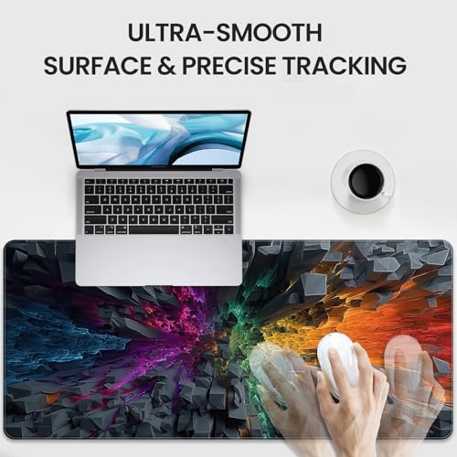Large Gaming Mouse Pad, Colorful 3D Explosion Pattern, 35.4 x 15.7 Inches, Non-Slip Base, Waterproof, XXL Desk Mat - color: Colorful 3d Explosion Pattern