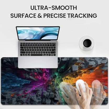 Large Gaming Mouse Pad, Colorful 3D Explosion Pattern, 35.4 x 15.7 Inches, Non-Slip Base, Waterproof, XXL Desk Mat - color: Colorful 3d Explosion Pattern