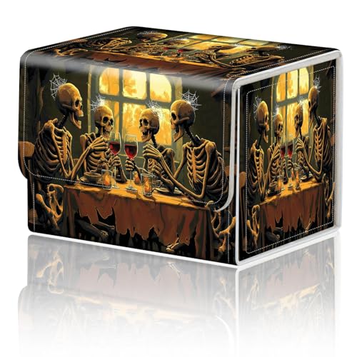 Magnetic Closure TCG Deck Box Portable Card Holder Trading Card Deck Box | PU Leather Collectible Card Case Game Trading Card Deck Box Storage Scratch Resistant Lining, Skeleton People Party - color: Skeleton People Party
