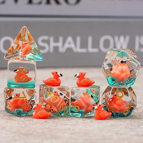 Resin Dice Set,Polyhedral Dice Animal Inclusion Dice,RPG D and D Dice Set for Role Playing Games (Flamingo) - color: Flamingo