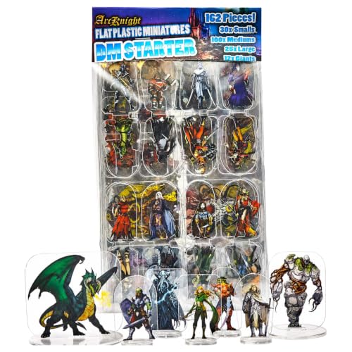 Arcknight Flat Plastic Miniatures: DM Starter Set; 162 Unique Classic and Iconic Minis for DND 5e and Pathfinder; Affordable, Skinny Figurines for Dungeons and Dragons and Other Tabletop RPG Games