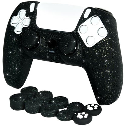 Black Glitter Anti-Slip Protective Silicone Cover Skin Grips Compatible with PS5/Slim/Pro Controller,8 PCS Glitter Thumb Grips Caps and 2 Grips Caps. (Glitter Black) - color: Black