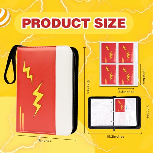 4 Pocket Trading Card Binder, 400 Card Holders with 50 Removable Sleeves, Display Storage Favourites Album, Waterproof PU Album with Zipper for TCG, MTG, Gaming Football Sports Cards, Red - color: Red-M