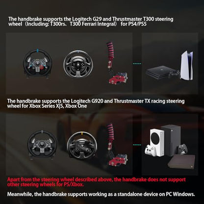 HCXLELD Sim Racing Handbrake, G29 T300 Racing Wheel for PS4/PS5, G920 TX Racing Wheel for XBOX Series X/S, All Racing Wheels for Windows, and included table clamp