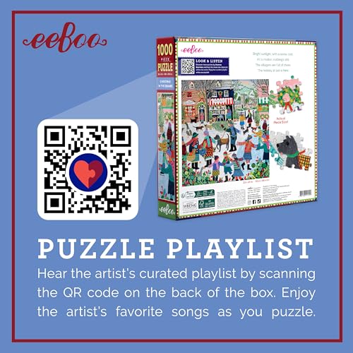 eeBoo Christmas in The Square 1000 Piece Square Jigsaw Puzzle, 23" x 23" | Double coated, sturdy & dust free pieces with a satisfying snap. Includes full color reference insert. Vibrant, original art - style: Christmas in the Square