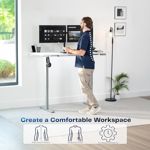 VIVO White 60 x 30 in Standing Desk, DESK-KIT-1G6-P3W | Electric, Holds 220 lbs, Sit Stand, Height Adjustable, Cable Tray, Full-Size Mouse Pad, Office Furniture, Gray Frame - color: White Top / Gray Frame, size: 60 x 30