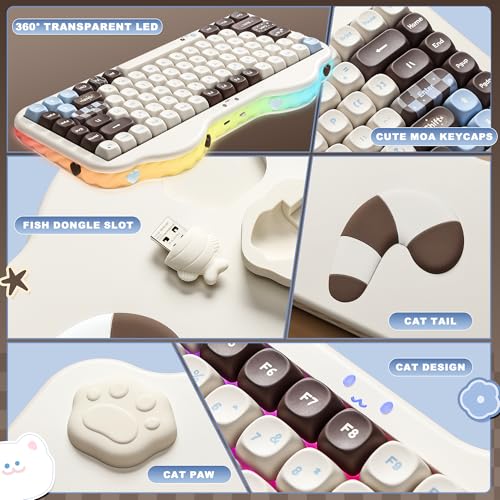 YUNZII C75 Wireless Mechanical Keyboard, 75% Layout, Hot-Swappable NKRO, BT5.0/2.4G/USB-C Mode, Dye-Sub PBT MOA Keycaps, RGB Gasket Mount, Cute Cake Design for Mac/Win/Gaming (Choco, Milk V2 Switch) - color: Choco, size: Milk V2 Switch