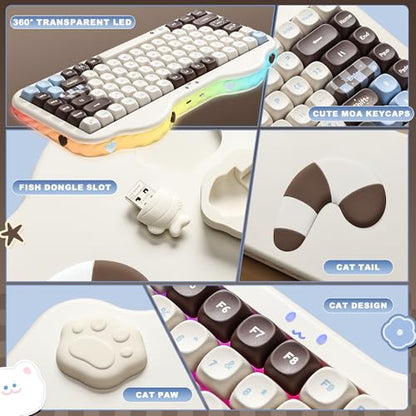 YUNZII C75 Wireless Mechanical Keyboard, 75% Layout, Hot-Swappable NKRO, BT5.0/2.4G/USB-C Mode, Dye-Sub PBT MOA Keycaps, RGB Gasket Mount, Cute Cake Design for Mac/Win/Gaming (Choco, Milk V2 Switch) - color: Choco, size: Milk V2 Switch