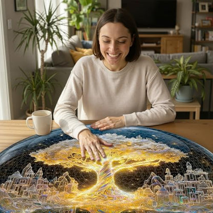 1000 Piece Round Jigsaw Puzzle for Adults, Tree of Life in Crystal Ball 26.6in Difficult Impossible Puzzles with Letters on Back, Crystal-Style Aesthetic Art, Mindful Activity Gift for Adults - color: B-crystal Tree of Life