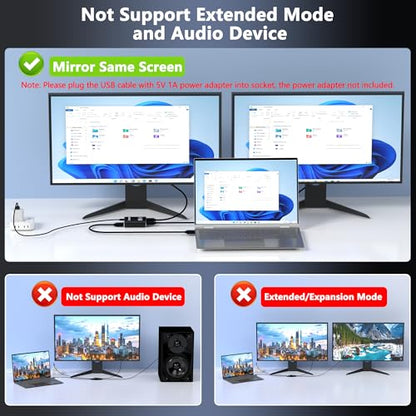HDMI Splitter 1 in 2 Out, HDMI 2.0b 18Gbps 4K@60Hz HDR10 HDCP 2.2,Splitter for Dual Monitors Support EDID Management, for Laptops/Fire Stick/PS5/Xbox/TV Box/Roku/PC/Monitor(1 Source to 2 Displays)