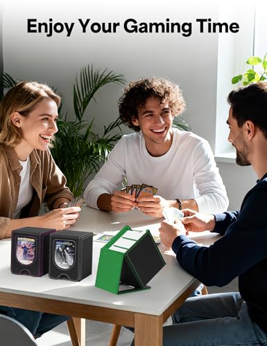 Card Deck Box for MTG Commander, Card Case Holds 100+ Double-Sleeved Cards, Magic Card Box Fits for TCG/PTCG/CCG Card with 2 Dividers (Black&Green) - color: Black&Green