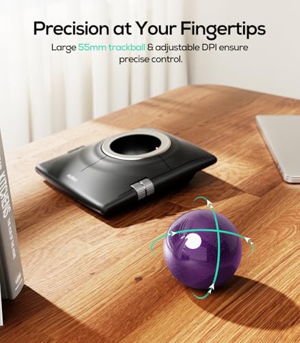 Nulea M512 Wireless Trackball Mouse, Ergonomic 55mm Trackball, Adjustable DPI for Precise Control, Left or Right Hand Compatible, Rechargeable, Multi-Device Bluetooth & 2.4GHz for PC（Purple） - color: D-Purple