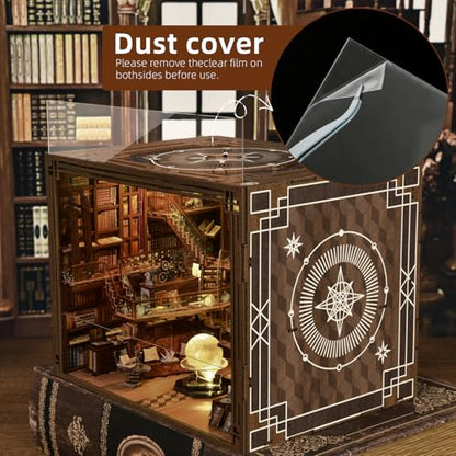 MiniCity Book Nook Kit, DIY Miniature Dollhouse Booknook Kit with Led Light and Dust Cover (Beyond Library Max) | 7.1 x 9.1 x 7.1 in; 1074 pieces, LED and dust cover; glue/tools and guide included; 8-10 hr DIY build for display, ages 14+. - style: Beyond